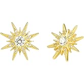 Mareclat Gold Star Earrings for Women Trendy Hypoallergenic Studs Cubic Zirconia Starburst Earrings 18K Gold Plated Non Tarnish