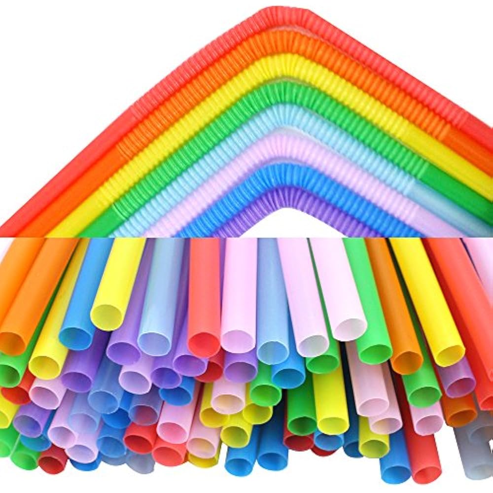 Tomnk 300pcs 10.3 Inches Disposable Flexible Bendy Drinking Straws