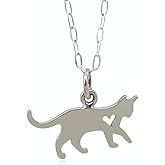 EnCharmed Sterling Silver Love My Cat with Heart Charm Necklace, Feline Pet Rescue Pendant Jewelry, 18"