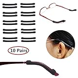 YR Anti-Slip Soft Silicone Eyeglass Temple Tip Retainer, Comfortable Elastic Holder For Glasses,Sunglasses,Reading glasses,10 Pairs -Black
