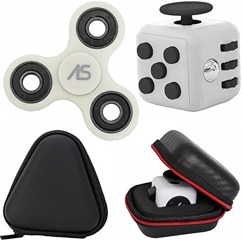 Abesons Fidget Spinner With Fidget Cube Toy With Case Best Stress Reducer Relieves ADD, ADHD, Anxiety, Autism and Boredom Ceramic Cube Bearing For Kids &amp; Adults Premium Quality Bundle (White Black)