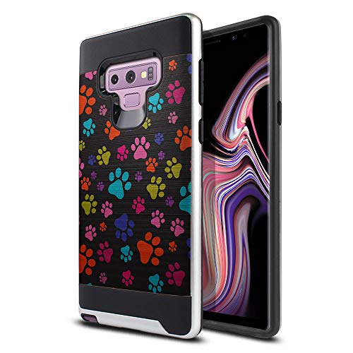 FINCIBO Case Compatible with Samsung Galaxy Note 9 6.4 inch, Dual Layer Brushed Hybrid Hard Protector Case Cover Anti Shock TPU for Galaxy Note 9 - Multicolor Paws Dog