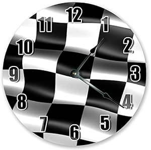 Reloj de madera 12 Nascar Race bandera – Reloj grande 12 – Reloj de