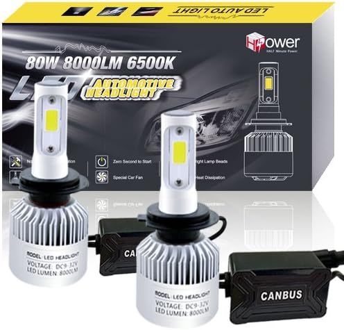 HALF Minute Power Automotive Car LED Headlight Bulbs + Smart External Canbus and All-in-one Conversion Kit With Extremely Bright 8000LM 80W/Set(4000lM 40W/bulb) COB Chip pack of 2 (H7)