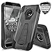 Motorola Moto E4 Plus Case, with TJS [Full Coverage Tempered Glass Screen Protector] Dual Layer Hybrid Shock Absorbing Resist Rugged Protection Case Cover Kickstand Silicone Inner Layer (Black/Black)