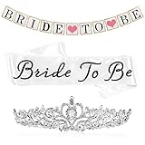 Bride to Be Bachelorette Party Decoration and Shower Kit, White Satin Sash, Metal and Rhinestone Tiara, and Bride To Be Banner with Ribbon by Sunrise Party Supplies