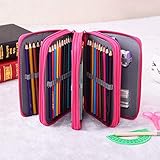 Pencil Case Handy Wareable Oxford Colored Pencil Pouch Professional 4 Layers and 4 Zippers 72 Inserting Super Large Capacity Multi-Layer for Students Pen Bag Pouch Stationery Case (Rose Red)