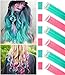 Pink Teal Hair Extensions Colored Party Highlights Straight Hair Extension Clip In/On For Amercian girls and Dolls Kids Costume Wig Pieces 6 PCSthumb 2