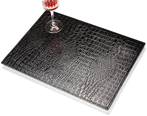 TOYM US- Set Of 2 Hotel Club Leather PU Placemat Heat Insulation Mat Waterproof Table Mat Crocodile Stripe Western Mat,40cm 30cm ( Color : Black )