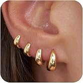 CHESKY 4 Pairs Small Huggie Hoop Earrings for Women - Chunky 14K Gold Plated/Silver Plated Lightweight Earring Stacks Cartilage Hoop Earrings Set for Multiple Piercing Trendy Jewelry