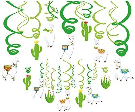 30Ct Llama Cactus Hanging Swirl Decorations, Alpaca Birthday Fiesta Party Supplies for Boy Girl Kids, Baby Shower Classroom Llamacorn Peru Theme Decor, 1st First Bday Favors