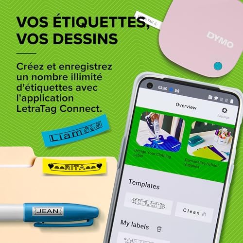 LetraTag 200B Kit d'étiqueteuse avec Bluetooth en Rose | Imprimante d'étiquettes compacte | Se connecte à iOS/Android à l'aide de Bluetooth sans Fil | Inclut 3 Rubans pour étiquettes