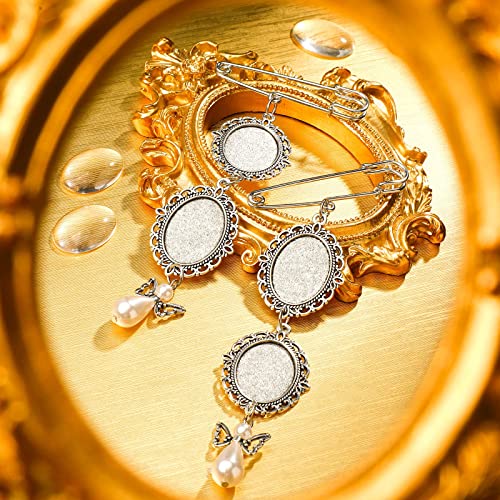 TERRIFI 2 Pcs Wedding Bouquet Photo Charm DIY Pin Brooch Making Kit Double Lacy Frame Wedding Charm 18 x 25 mm Oval Glass Cabochons Picture Frame with Pendant for Holiday Craft Use