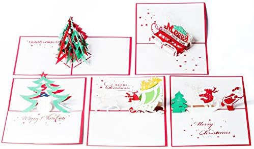 Christmas Pop Up Cards. This set of 3d Greeting Cards are a perfect way to Say Thank You (5 Pack Christmas- Assorted)