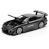 1:64 Scale Diecast Model Car Compatible with Mazda RX7 RE Amemiya Gun Metal with Carbon Top Limited Edition By Pop Race PR640255
