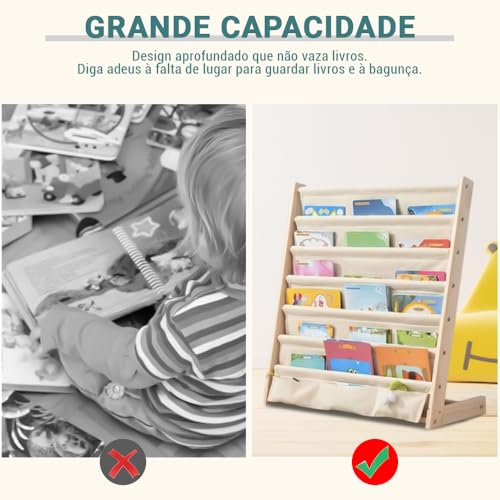 Estante, Capacidade de 7 Camadas, Estante para Livros, Prateleira, Prateleira para Livros, Cor Original Da Madeira