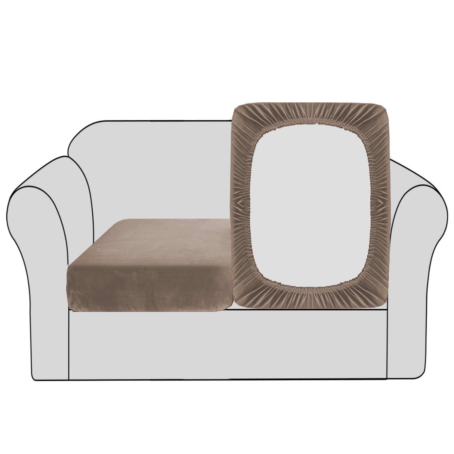 BellaHills Velvet Stretch Sofa Seat Cushion Covers - Modular Couch Cushion Protector with Elastic Bottom (2 Pieces, Taupe)