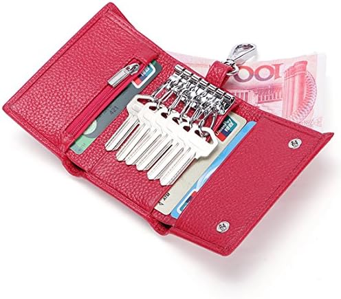 JZLGBH Genuine Leather Key Case Wallet / Key Holder Bag / Credit Card Slots / Coin Purse - Men/Women (Red)