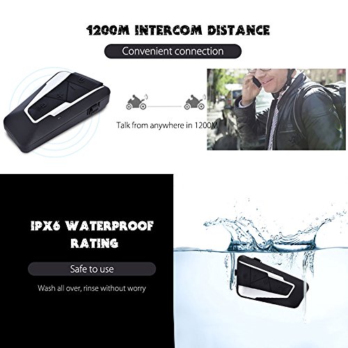 AUTOLOVER Bluetooth Motorcycle Intercom 1200M Helmet Headset Communication System with Microphones for MP3 Player/GPS/Walkie-Talkie, Hands Free & FM Radio (Dual) - Thumbnail 3