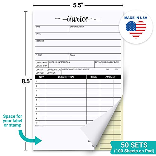 321 Done Invoice Pad, 5.5x8.5 Small 2Part Carbonless, Made in USA, Carbon Copy Sales Receipt