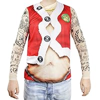 Faux Real Xmas Tattoo Santa Suit Printed T-Shirt, Adult Size Large Red