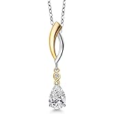 Gem Stone King 925 Silver and 10K Yellow Gold 8X5MM Pear Shape Gemstone Birthstone and White Lab Grown Diamond Pendant Necklace for Women | With 18 Inch Chain