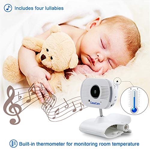CasaCam BM100 Video Baby Monitor with Digital ClipCam, Two-Way Audio, Automatic Night Vision, Temperature Monitoring, Night Light and Lullabies