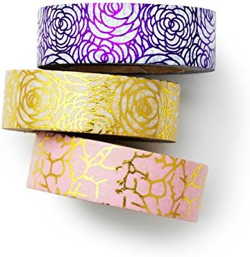 Premium Washi Tape Set for DIY, Scrapbook, Planner, Gift Wrapping, Packaging - Love My Tapes 5/8 Inch Width x 32.8 Foot Length 3 Whole Rolls (Foil Rose Gold)
