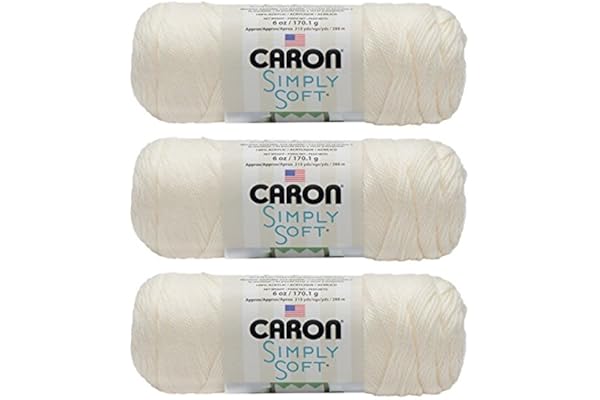 Caron Simply Soft 3-Pack Yarn, 3oz, Gauge 4 Medium Worsted, 100% Acrylic - Off White - Machine Wash & Dry