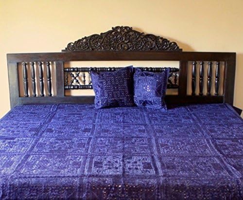 Worldcraft Industries Indian Mirror and Patchwork Cotton Bedspreads (Blue)