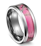 King Will 8mm Tungsten Carbide Ring Women's Camo Hunting Camouflage Wedding Band Pink Tree Any Size