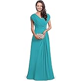 Chiffon Mother of The Bride Dresses for Wedding Long Ruched Cap Sleeve V Neck Formal Mother of The Groom Dress DD-DD002