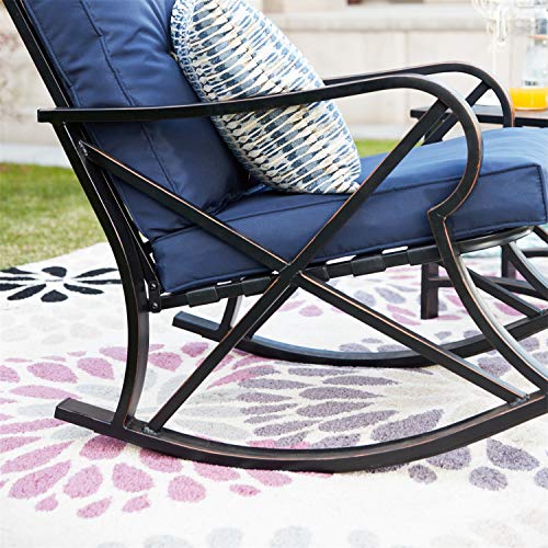PatioFestival Conversation Furniture Set,5 Pcs Cushioned All Weather Metal Outdoor Furniture Sectional with Loveseat,2 Padded Rocking Chairs,Coffee Table,Bistro Table (5 PCs, Blue)
