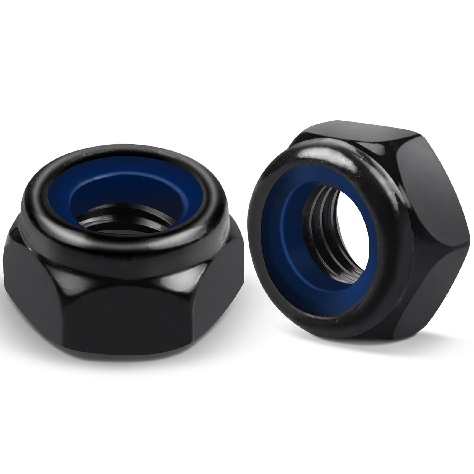 20Pcs M8 Nyloc Steel Nuts, Jeboler 8mm Self Locking Nuts Black Hex Lock Nut M8 with Nylon Inserts, Hexagon Nut for Washers Bolts & Screws