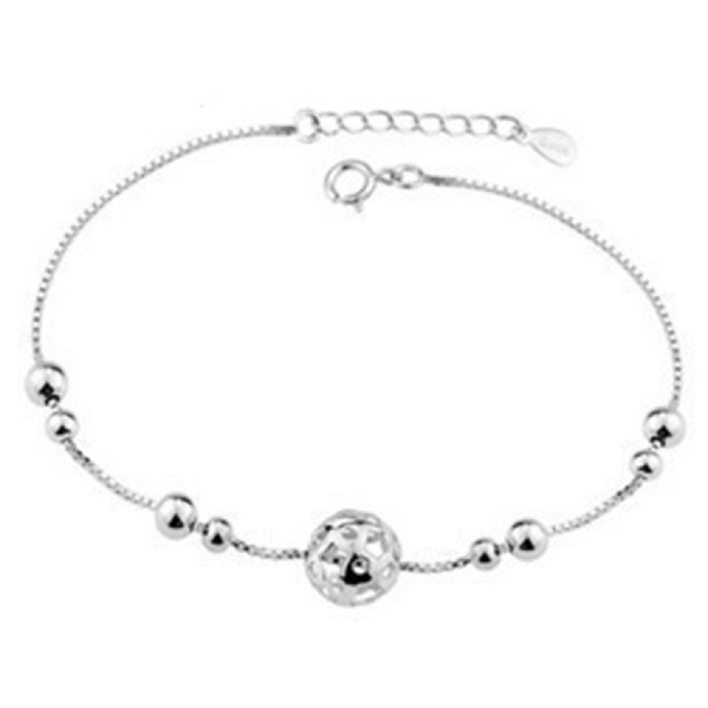 Anklet for Women Sterling Silver Charm Bead Foot Chain Bracelet, Anklets  Fit Mother Daughter,Adjustable Length