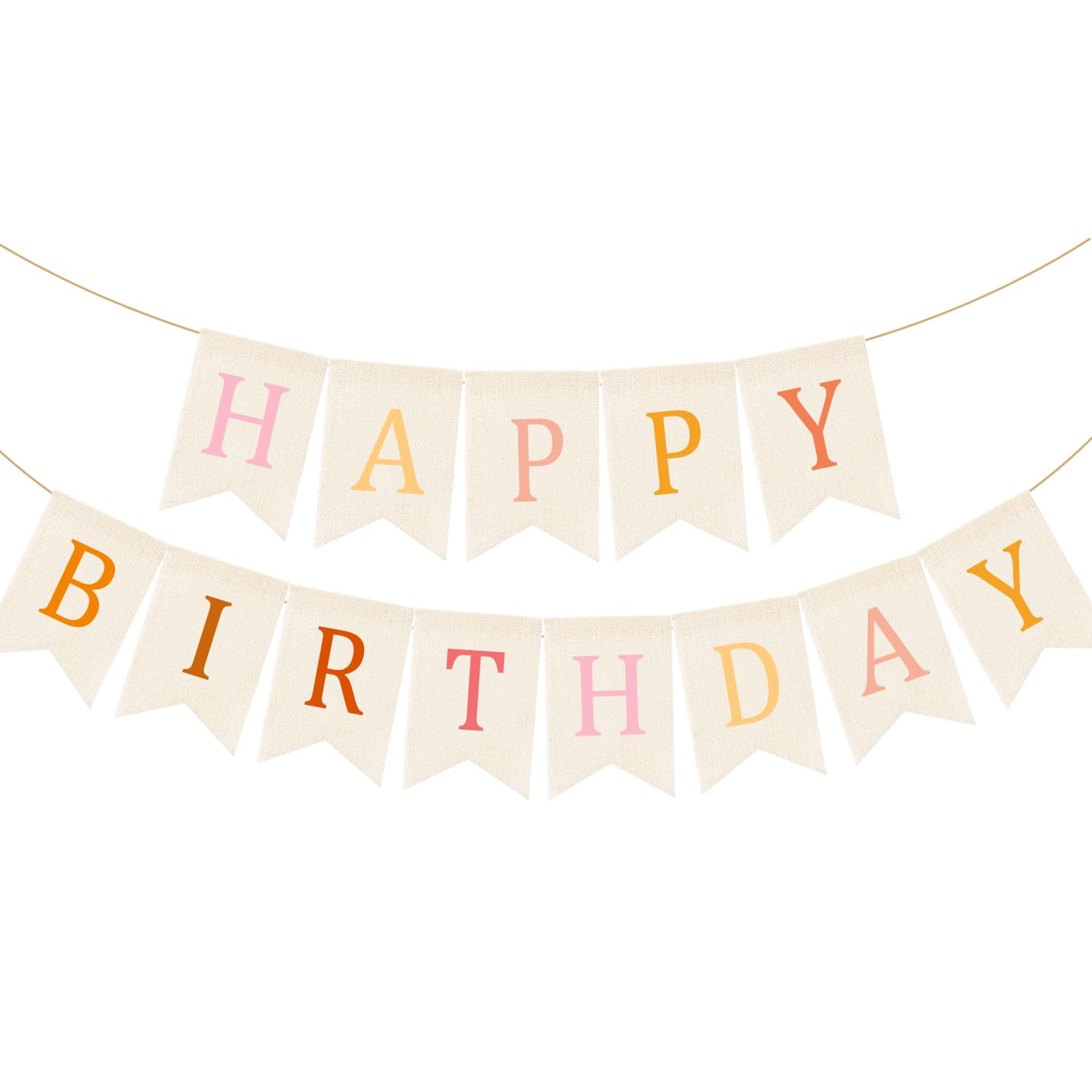 Doumeny Happy Birthday Burlap Banner Boho Birthday Bunting Garland Pink Bohemian Sign Flag White Birthday Hanging Banner Pastel Rainbow Party Decor for Home Mantel Fireplace Nursery Party Backdrop