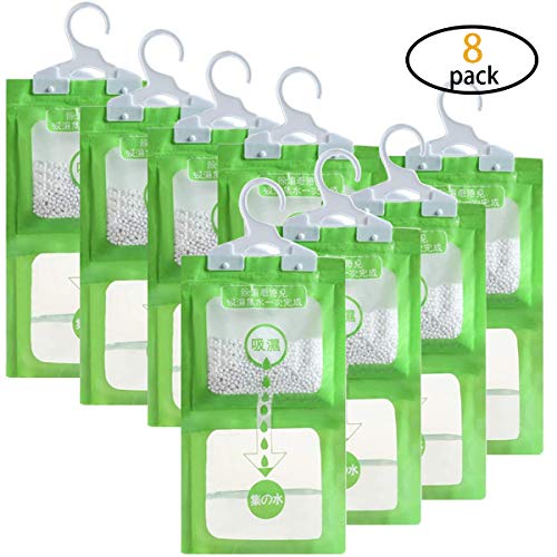 Hapy Shop 8 Pack Wardrobe Hanging Hygroscopic Anti-Mold Deodorizing Moistureproof Desiccant Hanging Bag for Kitchen Bathroom,Dehumidification Process Could be Witness