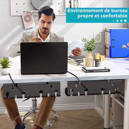 Goulotte de Câbles Bureau Lot de 2 en Métal avec Accessoires Noir