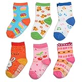 TotMart Girls' Toddler 6-Pack Non Skid Ankle Socks, Green and Orange Bunny
