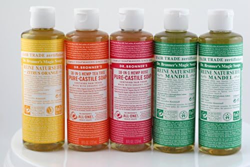 Dr. Bronners Liquid Castile Soap, 8oz - Variety Pack Bundle (5 Pack (B))