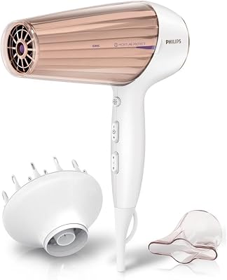 Secador de cabelo 7000, Preserve Hydration, 2300w, Ionic, Bocal Estreito, Difusor, 3 temperaturas, 3 velocidades, HP8280/00, Branco/Rosa, A embalagem pode variar