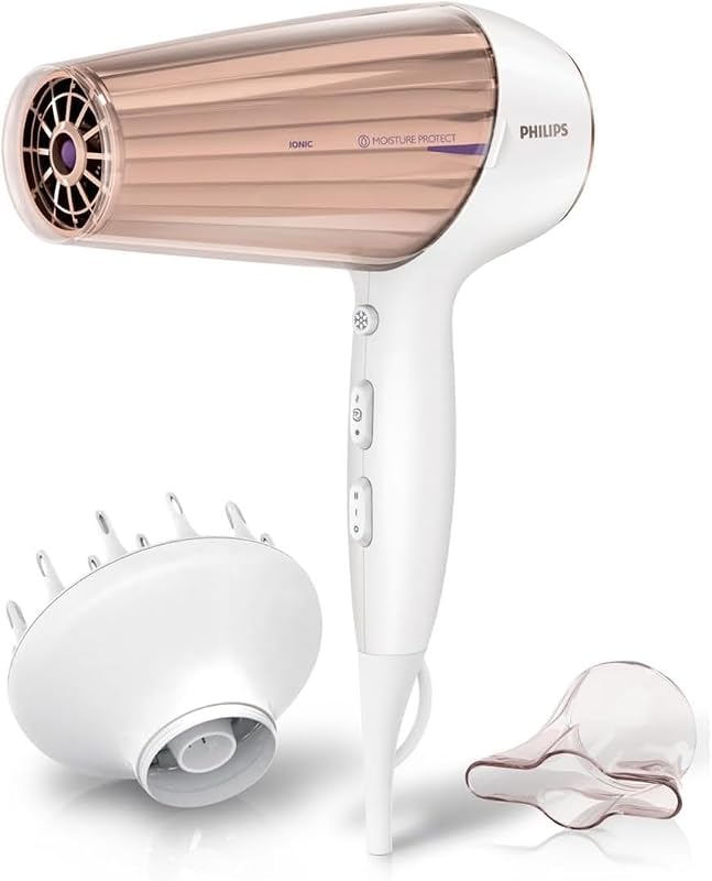 Hair Dryer 7000, Preserve Hydration, 2300w, Ionico, Boquilla estrecha, Difusor, 3 temperaturas, 3 velocidades, HP8280/00, Blanco/Rosa, El embalaje puede variar