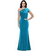 Monvelli One Shoulder Velvet Prom Dress with Bow Long Mermaid Pleated Sleeveless Formal Evening Party Gowns