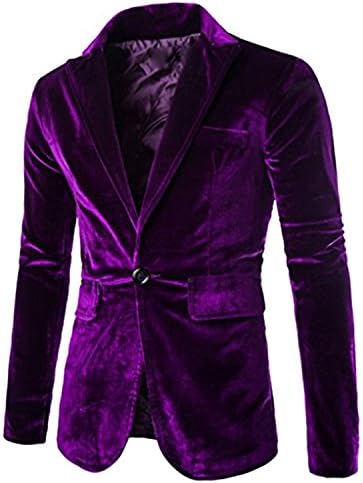 Cashsun Men's Slim Fit Velvet Button Business Cocktail Blazer Suit, Purple L