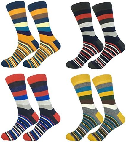 4 Pack Men's Argyle Long Crew Socks, Classic Colorful Assorted Casual Dress Cotton Socks Size 7-12 (Multicolor 2)
