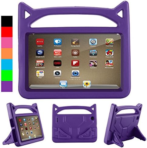 Fire 7 2017 Kiddie Case, Fire 7 2015 Kiddie Case, TUYOO Cartoon Lightweight Shockproof Hand-Free Kids Safe Cover Case for Amazon Fire 7 Tablet (7" Display, 2015&amp;2017 Release) (Purple0)