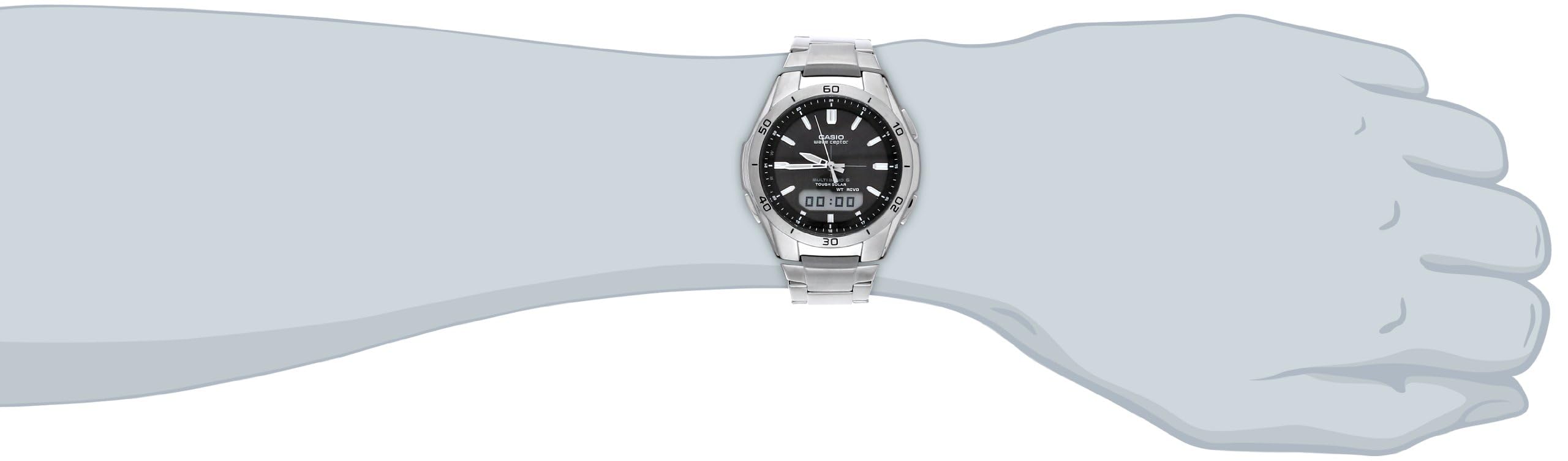 Casio Men's WVA-M640D-1ACR Wave Ceptor Analog-Digital Display Quartz Silver Watch
