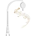 HLEEDUO White Crib Mobile arm with Mobile Music Box Spinner, Bassinet Mobile Clip on Crib, Baby Crib Mobile arm with Crib Mobile Motor, Volume Control (Rotating only，Music only, Rotation & Music)