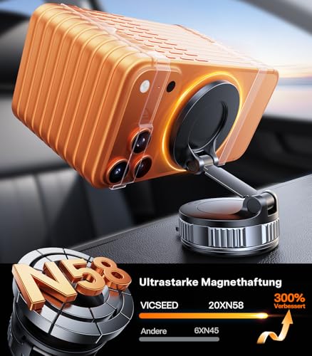 VICSEED Military Mobile Phone Holder Car Magnet for Magsafe Car Mount [36 kg Nano Vacuum Suction Cup & N58 Magnet] 360° Rotatable, Magnetic Car Mobile Phone Holder, Car Holder for All Mobile Phones