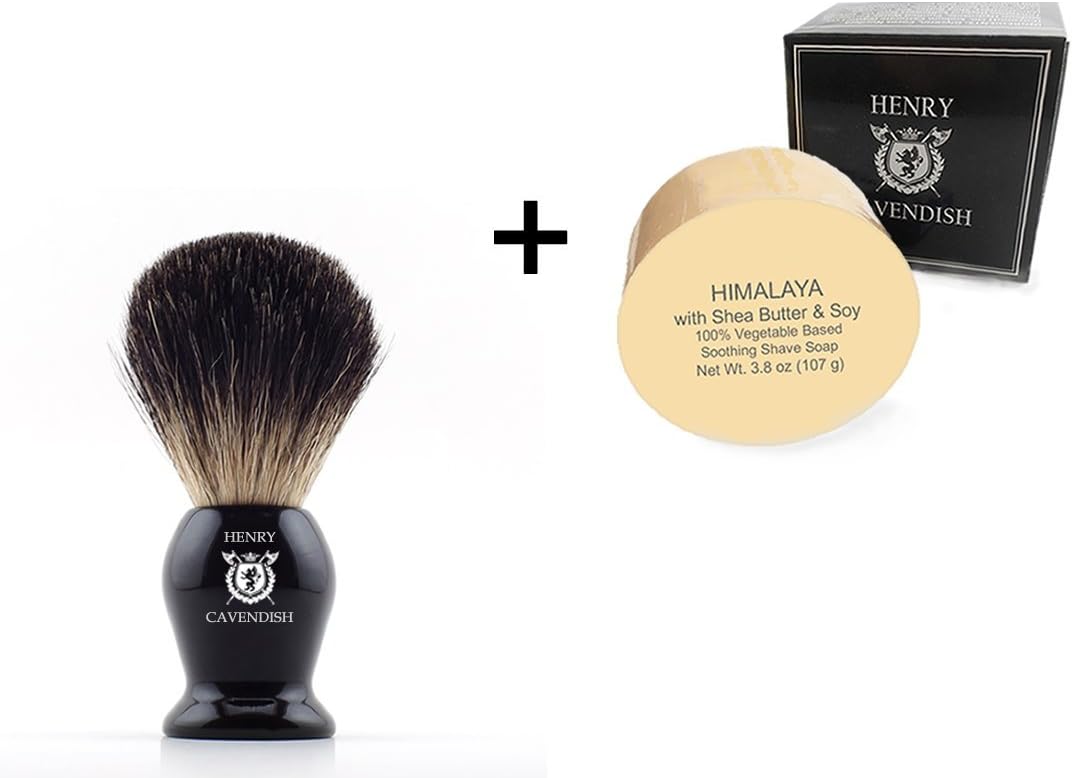 Himalaya Shaving Kit with - Shaving Soap with Shea Butter & Coconut Oil. Long Lasting 3.8 oz Puck Refill, Plus a Gentleman's 100% Pure Badger Hair Shaving Brush.